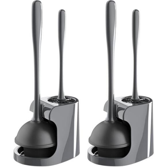Toilet Plunger and Brush Set Bathroom Cleaning Tool with Holder Gray 2 Pack - Picture 8 of 8
